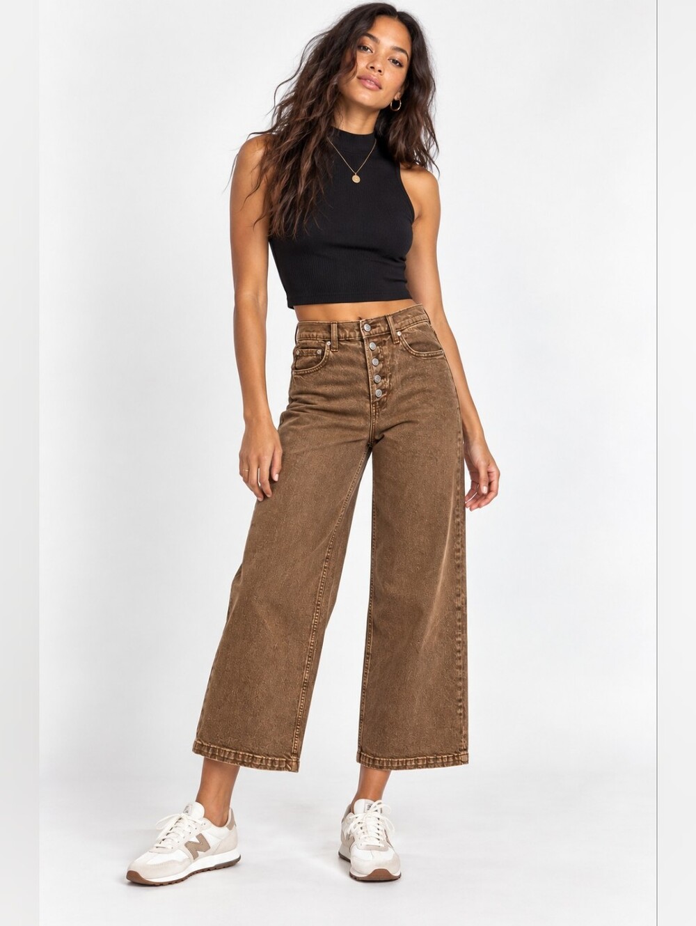 GAP High Rise Stride Ankle Wide Leg Button Fly Jeans Brown Size 27